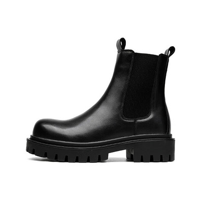 Νέα ανδρικά διπλή πλατφόρμα Chelsea μπότες Microfiber Leather Slip On Ankle Boots Ανδρικά χοντρά casual παπούτσια Μόδα μπότες μοτοσυκλέτας