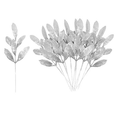 10/1 tk Kunstlikud sädelevad lehed Plastikust jõulupuu kaunistused varrelilled võltstaimed Kodu jõulupeo pulmalaua kaunistused