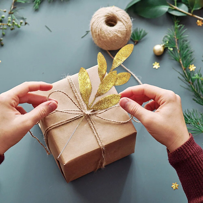 10/1 tk Kunstlikud sädelevad lehed Plastikust jõulupuu kaunistused varrelilled võltstaimed Kodu jõulupeo pulmalaua kaunistused