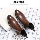 Ανδρικά νέα μόδα Pu δερμάτινα slip-on μποτάκια με μυτερά παπούτσια με χαμηλό τακούνι Ανδρικά casual κλασικά ρετρό μπότες Chelsea