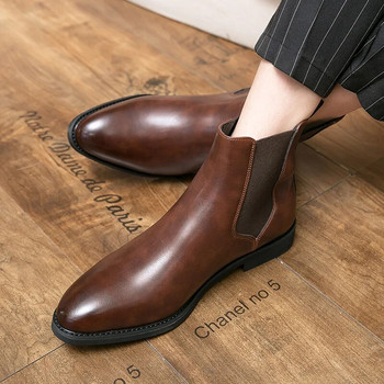 Ανδρικά νέα μόδα Pu δερμάτινα slip-on μποτάκια με μυτερά παπούτσια με χαμηλό τακούνι Ανδρικά casual κλασικά ρετρό μπότες Chelsea