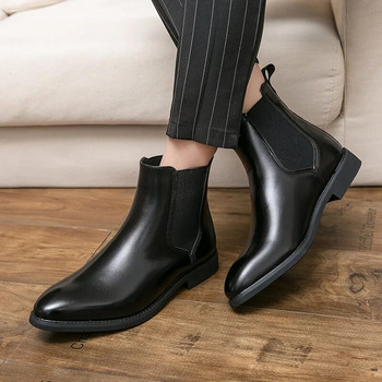 Ανδρικά νέα μόδα Pu δερμάτινα slip-on μποτάκια με μυτερά παπούτσια με χαμηλό τακούνι Ανδρικά casual κλασικά ρετρό μπότες Chelsea