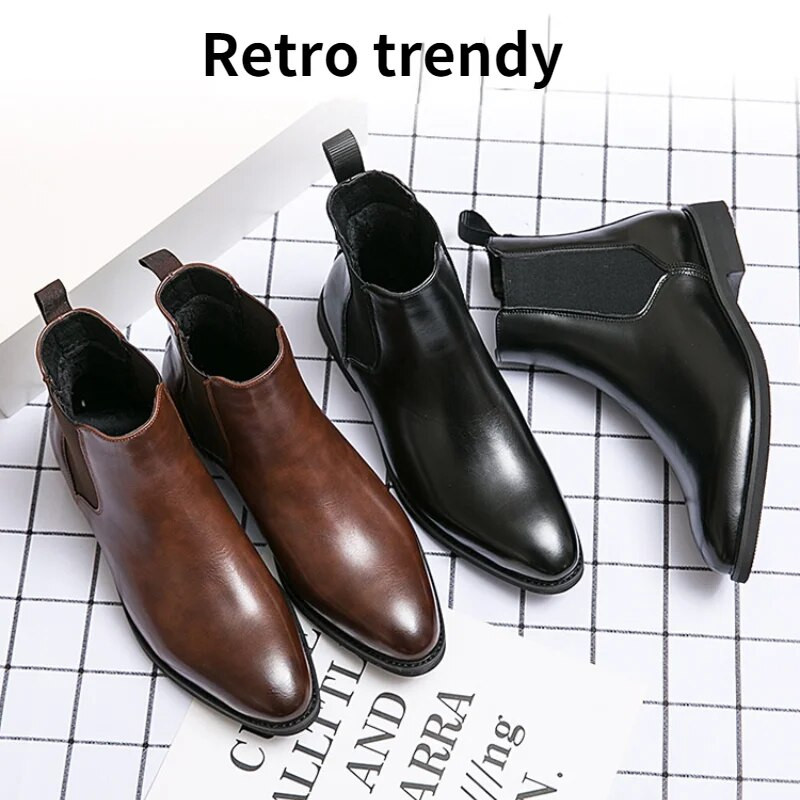 Ανδρικά νέα μόδα Pu δερμάτινα slip-on μποτάκια με μυτερά παπούτσια με χαμηλό τακούνι Ανδρικά casual κλασικά ρετρό μπότες Chelsea