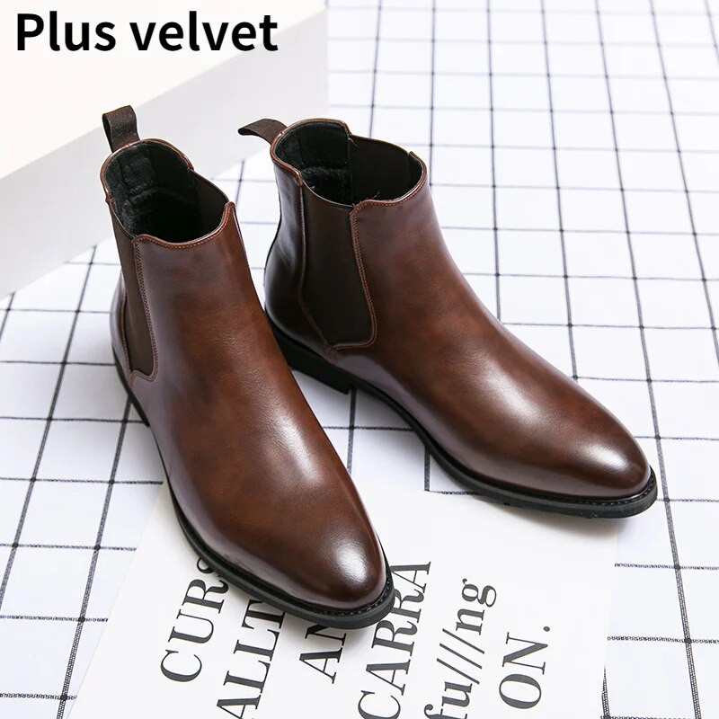 Ανδρικά νέα μόδα Pu δερμάτινα slip-on μποτάκια με μυτερά παπούτσια με χαμηλό τακούνι Ανδρικά casual κλασικά ρετρό μπότες Chelsea