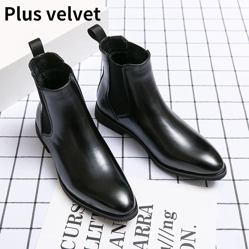 Ανδρικά νέα μόδα Pu δερμάτινα slip-on μποτάκια με μυτερά παπούτσια με χαμηλό τακούνι Ανδρικά casual κλασικά ρετρό μπότες Chelsea