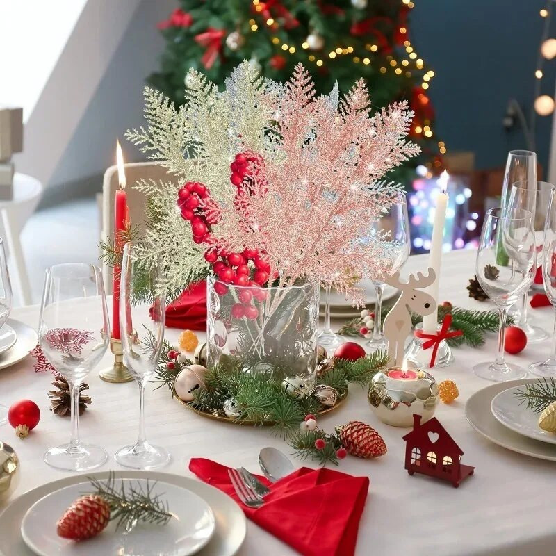 10/5 bucăți sclipici frunze de aur pentru pom de Crăciun pandantiv flori plante artificiale ramuri de pin decor de Crăciun pentru casă