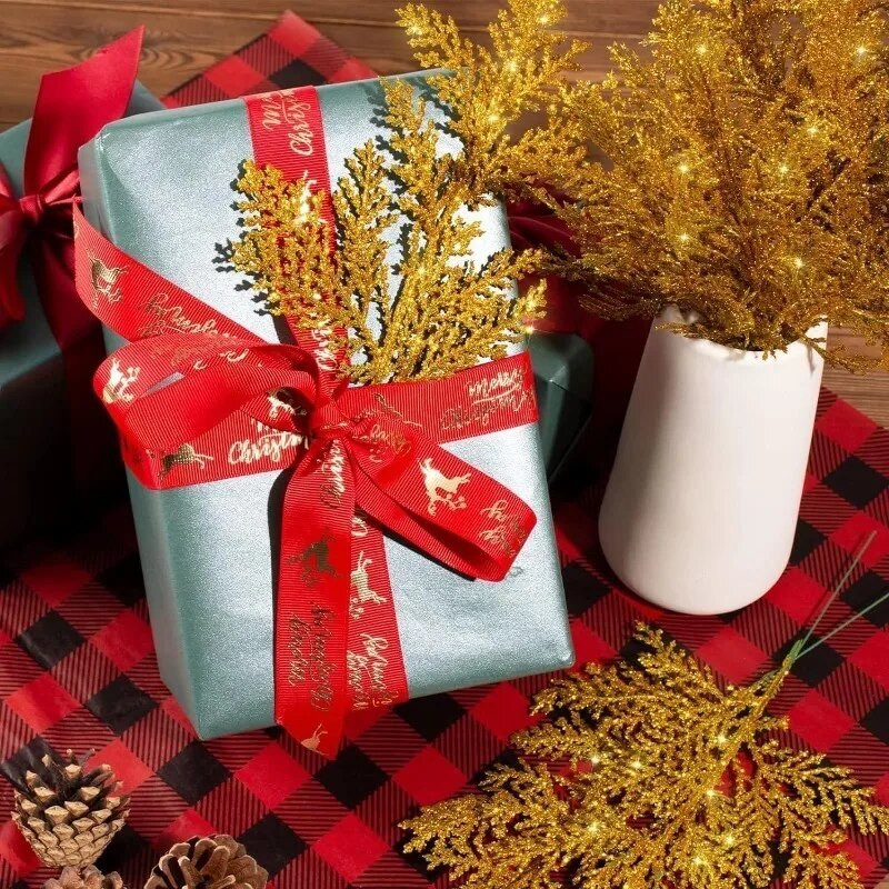 10/5 bucăți sclipici frunze de aur pentru pom de Crăciun pandantiv flori plante artificiale ramuri de pin decor de Crăciun pentru casă