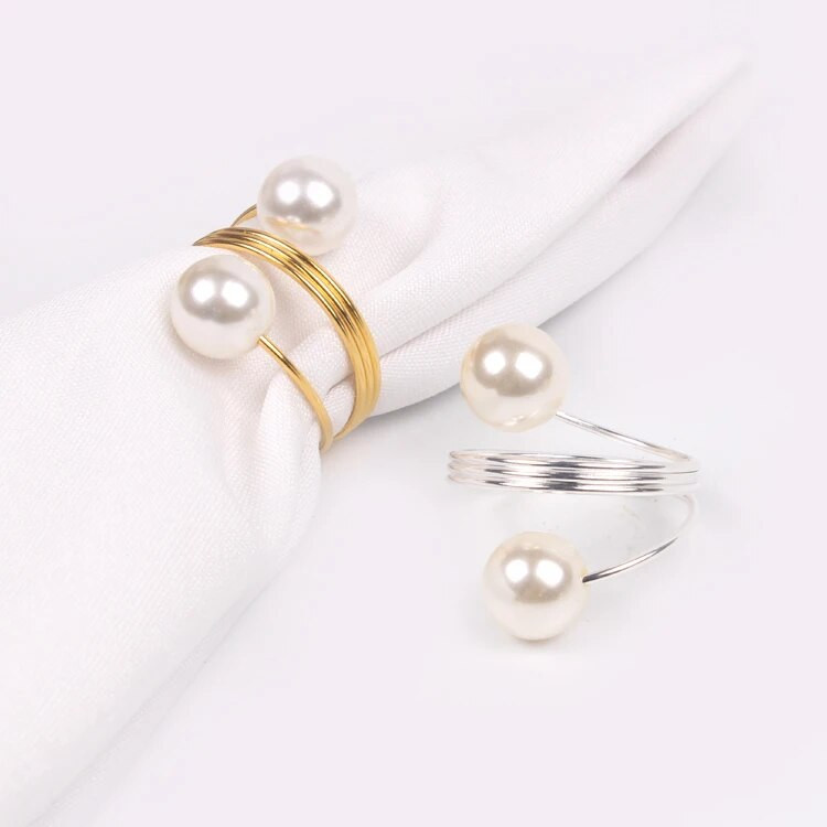 8 X hõbedase/kuldse pärliga salvrätikurõngas metallist salvrätikuhoidja pulmahotelli õhtusöögi peo dekovarustuseks