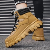 Pantofi de drumeție outdoor din piele pentru bărbați, cizme casual din bumbac, cizme de iarnă pentru zăpadă