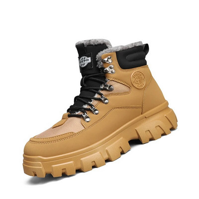 Pantofi de drumeție outdoor din piele pentru bărbați, cizme casual din bumbac, cizme de iarnă pentru zăpadă