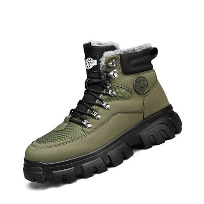 Pantofi de drumeție outdoor din piele pentru bărbați, cizme casual din bumbac, cizme de iarnă pentru zăpadă