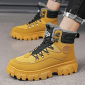 Χειμερινά κοντά βελούδινα ψηλά πάνινα παπούτσια για άντρες Νέα κορδόνια επάνω Keep Warm Αύξηση ύψους Παπούτσια πλατφόρμα για άνδρες Υπαίθριες μπότες χιονιού