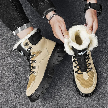 Зимни къси плюшени високи маратонки за мъже Нови обувки с дантели, поддържащи топлината, увеличаващи височината, обувки на платформа за мъже, обувки за сняг на открито