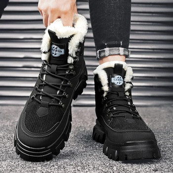 Зимни къси плюшени високи маратонки за мъже Нови обувки с дантели, поддържащи топлината, увеличаващи височината, обувки на платформа за мъже, обувки за сняг на открито