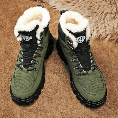Χειμερινά κοντά βελούδινα ψηλά πάνινα παπούτσια για άντρες Νέα κορδόνια επάνω Keep Warm Αύξηση ύψους Παπούτσια πλατφόρμα για άνδρες Υπαίθριες μπότες χιονιού