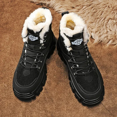 Χειμερινά κοντά βελούδινα ψηλά πάνινα παπούτσια για άντρες Νέα κορδόνια επάνω Keep Warm Αύξηση ύψους Παπούτσια πλατφόρμα για άνδρες Υπαίθριες μπότες χιονιού