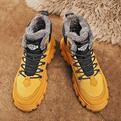 Χειμερινά κοντά βελούδινα ψηλά πάνινα παπούτσια για άντρες Νέα κορδόνια επάνω Keep Warm Αύξηση ύψους Παπούτσια πλατφόρμα για άνδρες Υπαίθριες μπότες χιονιού