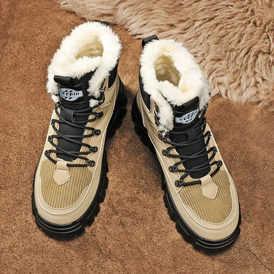 Χειμερινά κοντά βελούδινα ψηλά πάνινα παπούτσια για άντρες Νέα κορδόνια επάνω Keep Warm Αύξηση ύψους Παπούτσια πλατφόρμα για άνδρες Υπαίθριες μπότες χιονιού