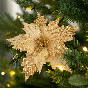 1τμχ 20cm Χριστουγεννιάτικα Λουλούδια Διακοσμήσεις Χριστουγεννιάτικου Δέντρου Σπιτιού Glitter Τεχνητά ψεύτικα λουλούδια Χριστουγεννιάτικα στολίδια Navidad Πρωτοχρονιάτικη διακόσμηση