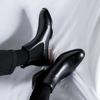 2023 Φθινόπωρο Χειμώνας Κλασικές Δερμάτινες Μπότες Chelsea σε βρετανικό στυλ για ανδρικά μαύρα παπούτσια Hombre Premio alla festa Φόρεμα με μυτερά παπούτσια