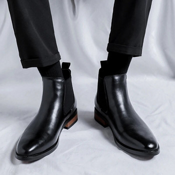 2023 Есен Зима Класически кожени ботуши Челси в британски стил за мъже Черни обувки с остри рокли Hombre Premio alla festa