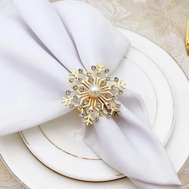 6 tk/komplekt Peened salvrätikurõngad Erksavärvilised kunstpärlikristall-lumehelbest salvrätikuklambrihoidja jõulutarbed