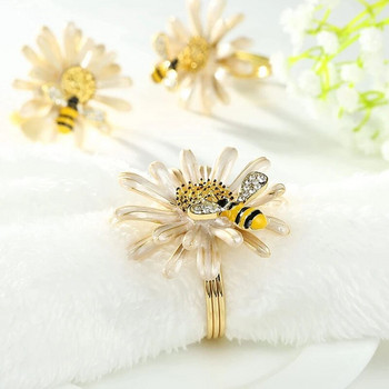 HGHO Σετ 6 δαχτυλιδιών για χαρτοπετσέτες Daisy Sunflower Χρυσές θήκες για δαχτυλίδια για πετσέτες Bee για επίσημη ή καθημερινή διακόσμηση τραπεζαρίας