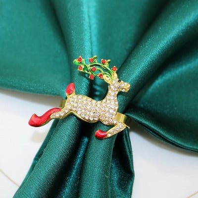 6 tk. Jõulusalvräti sõrmused Rhinestone Deer Snowflake Salvrätisõrmuse hoidja jõulupulmapeo õhtusöögilauakaunistus HWC46