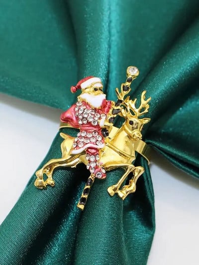 6 tk. Jõulusalvräti sõrmused Rhinestone Deer Snowflake Salvrätisõrmuse hoidja jõulupulmapeo õhtusöögilauakaunistus HWC46