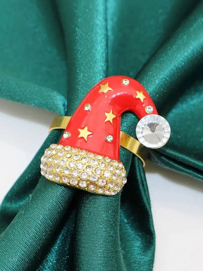 6 tk. Jõulusalvräti sõrmused Rhinestone Deer Snowflake Salvrätisõrmuse hoidja jõulupulmapeo õhtusöögilauakaunistus HWC46