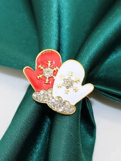 6 tk. Jõulusalvräti sõrmused Rhinestone Deer Snowflake Salvrätisõrmuse hoidja jõulupulmapeo õhtusöögilauakaunistus HWC46