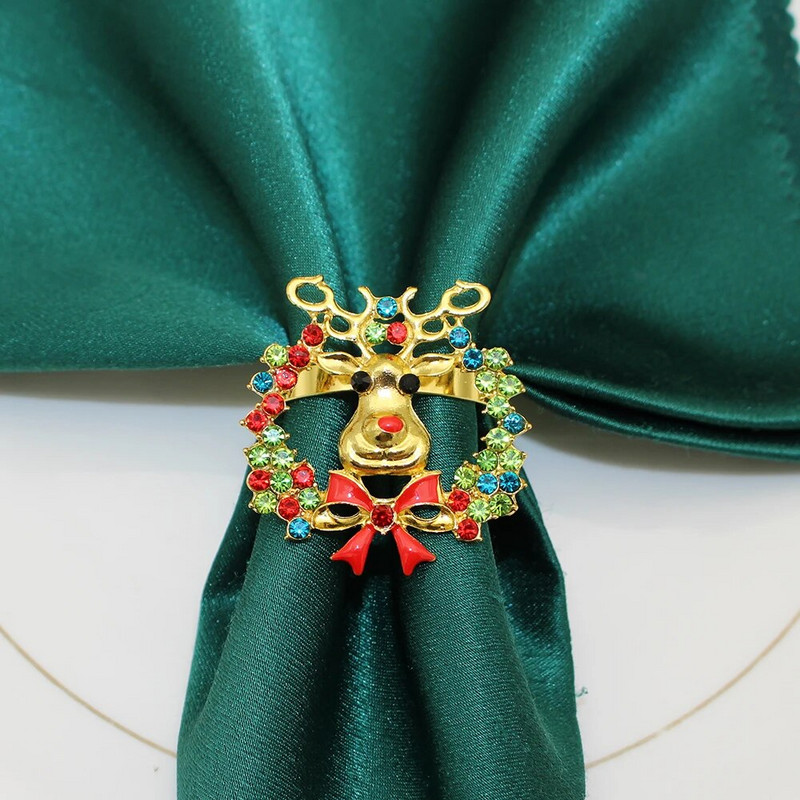 6 tk. Jõulusalvräti sõrmused Rhinestone Deer Snowflake Salvrätisõrmuse hoidja jõulupulmapeo õhtusöögilauakaunistus HWC46