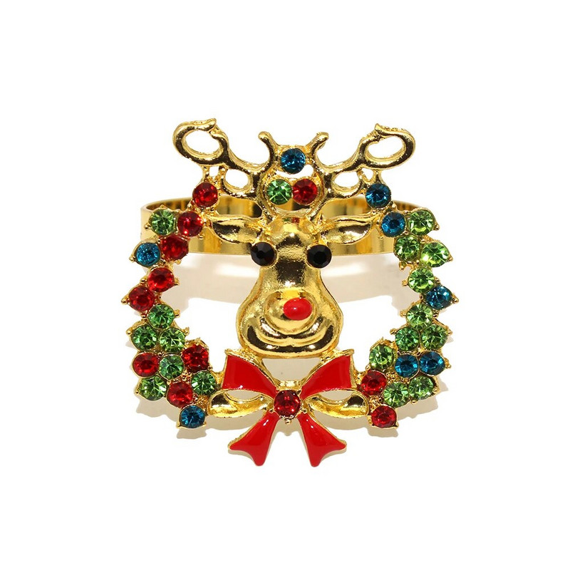 6 tk. Jõulusalvräti sõrmused Rhinestone Deer Snowflake Salvrätisõrmuse hoidja jõulupulmapeo õhtusöögilauakaunistus HWC46