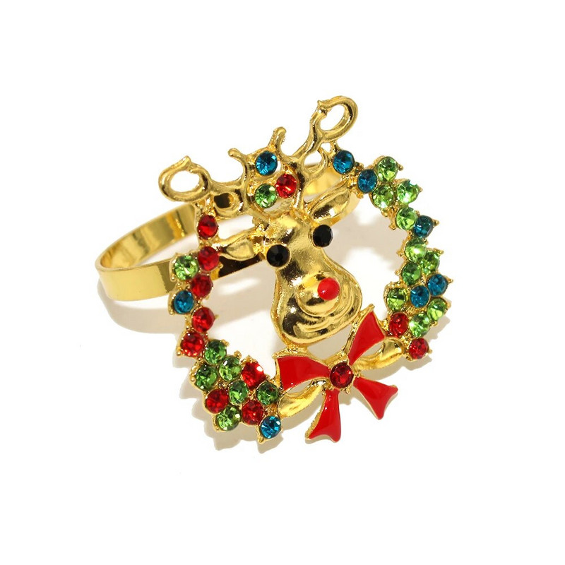 6 tk. Jõulusalvräti sõrmused Rhinestone Deer Snowflake Salvrätisõrmuse hoidja jõulupulmapeo õhtusöögilauakaunistus HWC46