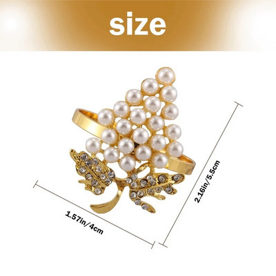 12 gab Pērļu salvešu gredzeni Zelta vīnogu formas salvešu sprādzes turētājs Salvešu turētāji Kāzu ballīšu galda dekori salvešu sprādzes