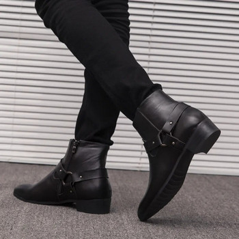 2022 Нови боти до глезена Ботуши Chelsea Мъжки ботуши от PU кожа Дишащи есенни зимни модни обувки с токчета с остри пръсти Големи размери