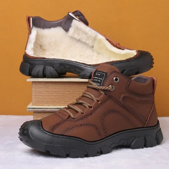 2024 Снежни ботуши Устойчиви на износване единствени мъжки ботуши Вълнени топли комфортни зимни ботуши за ходене Неплъзгащи се мъжки памучни обувки