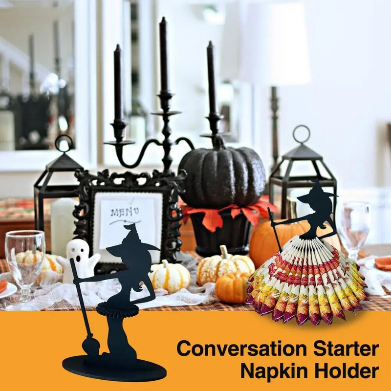 Θήκη χαρτοπετσέτας μάγισσας Θήκη χαρτοπετσέτας άγαλμα μάγισσας Ξύλινη διακόσμηση τραπεζιού Οργανωτής κουζίνας για αποθήκευση χαρτοπετσέτας σε στυλ αποκριάτικου