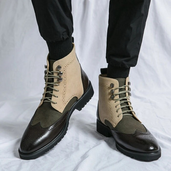 Класически кожени мъжки ботуши до глезена Мъжка рокля с връхчета на пръстите с връзки и официални обувки Дерби Основни ботуши Ръчно изработени удобни