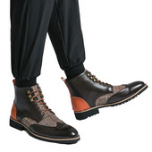 Uued meeste Chelsea lühikesed saapad, pruunid plokkpaelaga ümmargused varbad Gingham Business vintage saapad käsitsi valmistatud tasuta kohaletoimetamine suur suurus