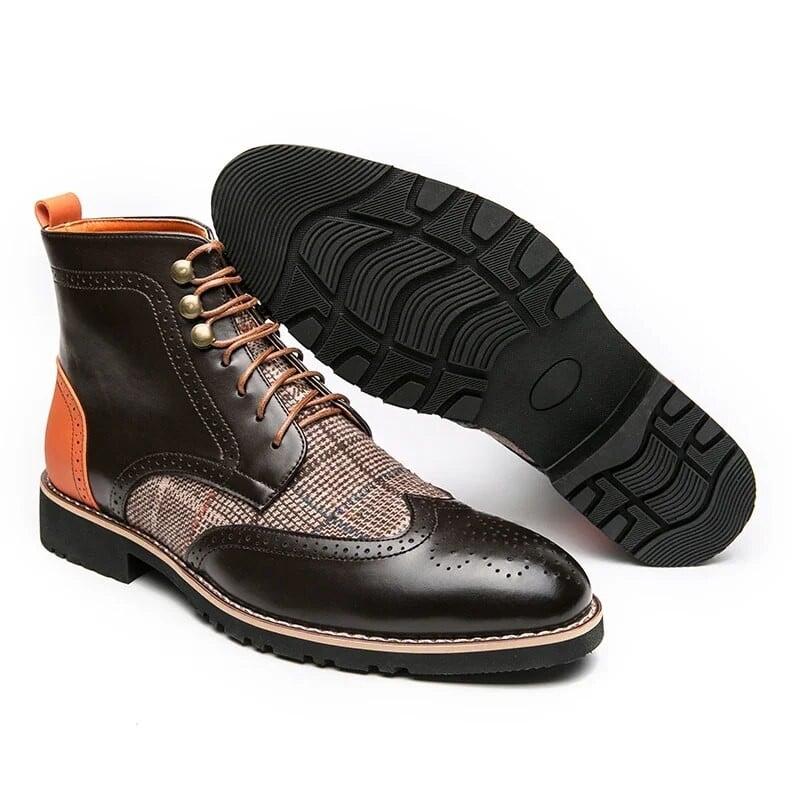 Uued meeste Chelsea lühikesed saapad, pruunid plokkpaelaga ümmargused varbad Gingham Business vintage saapad käsitsi valmistatud tasuta kohaletoimetamine suur suurus