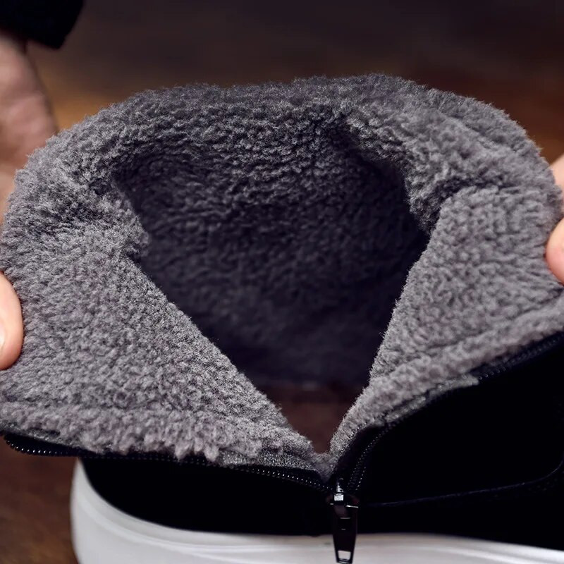 Modes Sniega zābaki Vīriešu ziemas apavi Plīša, silti, uzvelkami īsi zābaciņi Plūksna kokvilnas apavi Apaļš purngals Puszābaki Zapatos De Hombre