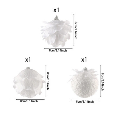 1/3gab 8cm balta Ziemassvētku bumba ziedlapiņas putuplasta bumba Ziemassvētku eglītes rotājuma kulons 2023 Mājas ballīte Jaungada Ziemassvētku dekors Navidad 2024