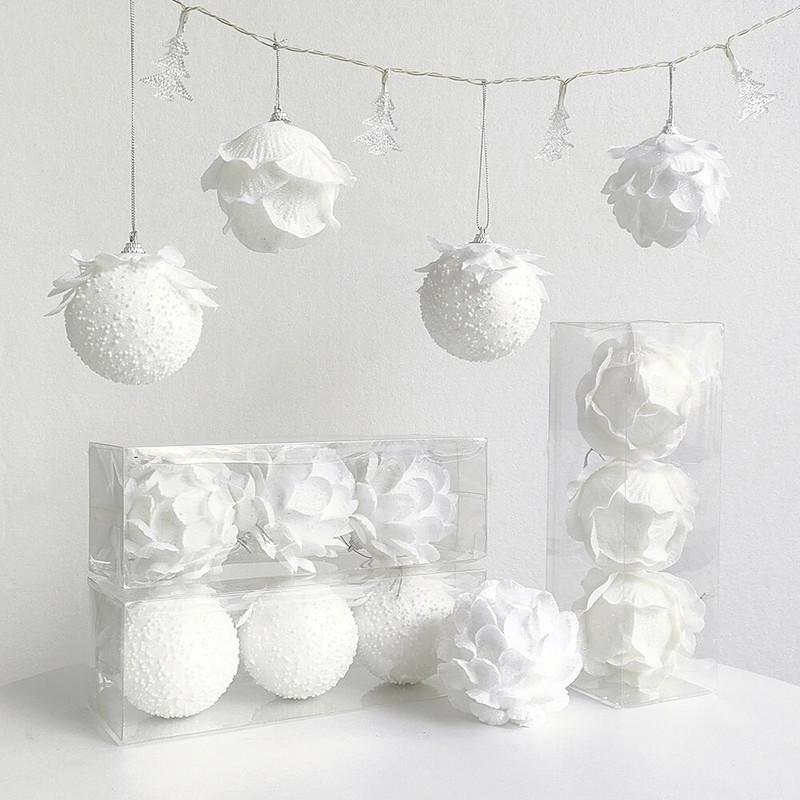1/3gab 8cm balta Ziemassvētku bumba ziedlapiņas putuplasta bumba Ziemassvētku eglītes rotājuma kulons 2023 Mājas ballīte Jaungada Ziemassvētku dekors Navidad 2024
