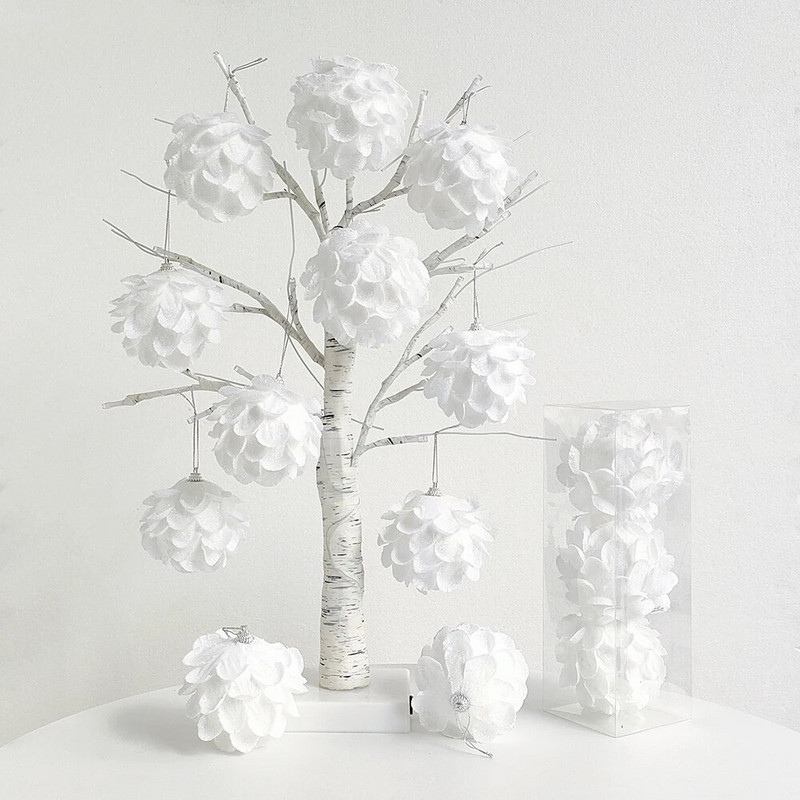 1/3gab 8cm balta Ziemassvētku bumba ziedlapiņas putuplasta bumba Ziemassvētku eglītes rotājuma kulons 2023 Mājas ballīte Jaungada Ziemassvētku dekors Navidad 2024