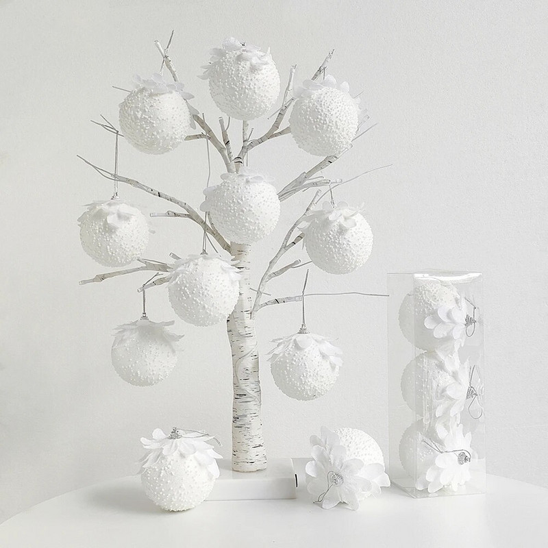 1/3gab 8cm balta Ziemassvētku bumba ziedlapiņas putuplasta bumba Ziemassvētku eglītes rotājuma kulons 2023 Mājas ballīte Jaungada Ziemassvētku dekors Navidad 2024