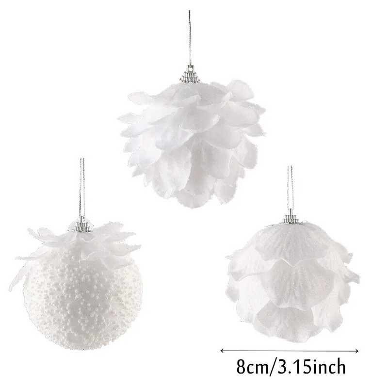 1/3gab 8cm balta Ziemassvētku bumba ziedlapiņas putuplasta bumba Ziemassvētku eglītes rotājuma kulons 2023 Mājas ballīte Jaungada Ziemassvētku dekors Navidad 2024