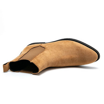 Велурени кожени ботуши Челси Мъжки обувки с остър връх до глезена Модна тенденция Черен Кафяв Бежов Голям размер 47 48 49