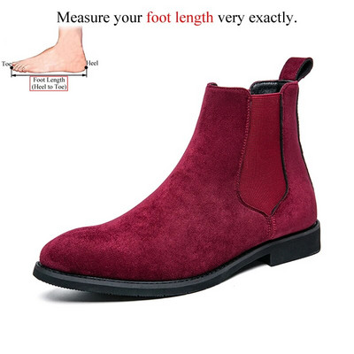 Zamšādas ādas Chelsea zābaki vīriešu smaili purngalu potītes kurpes modes tendence melns brūns bēšs liels izmērs 47 48 49