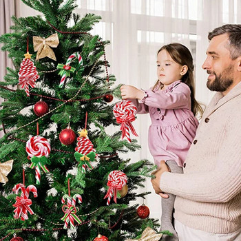 1 τεμ. Στολίδι για χριστουγεννιάτικο δέντρο μαλακός πηλός κόκκινος λευκός ζαχαρωτός ζαχαροκάλαμος Άγιος Βασίλης Κρεμαστό γλειφιτζούρι από άλκες Οικογενειακό πρωτοχρονιάτικο δώρο Χριστούγεννα 2023